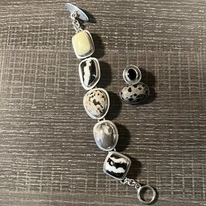 Silpada 925 Sterling Silver Zebra Dalmatian Jasper Bracelet and Matching Pendant